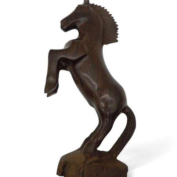 WOODEN HORSE Rearing Figurine Prancing Brown Sculpture Vintage 13" - Picture 6 of 12